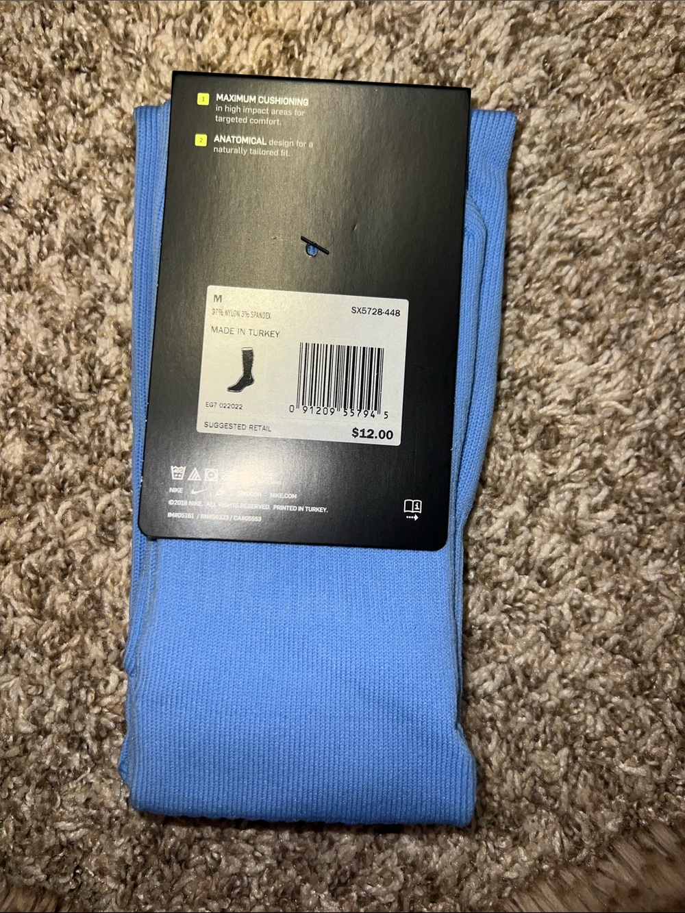 NWT! Nike Classic Cushion Knee High Athletic Socks- Light Blue with White Swoosh - Picture 4 of 9